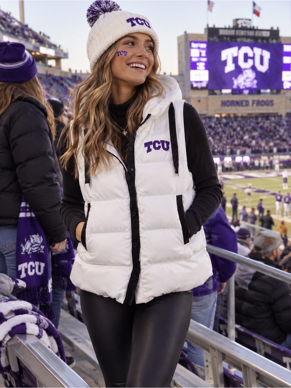 TCU Horned Frogs Gameday Couture Puffer Vest Womens S White Hooded NCAA